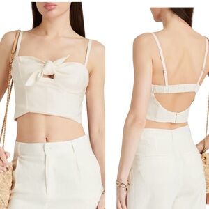 Solid & Striped Aurora Cropped Knotted Linen Blend Top